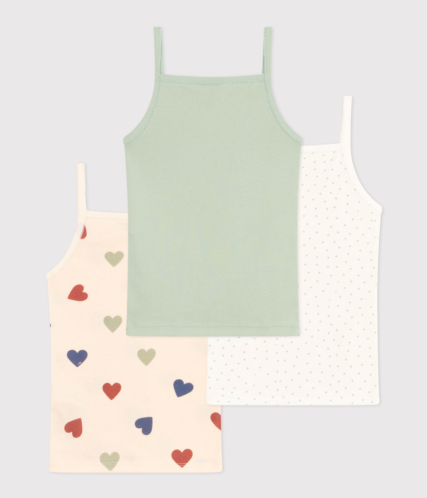 Petit Bateau / set van 3 katoenen hemdjes / hartmotiefje
