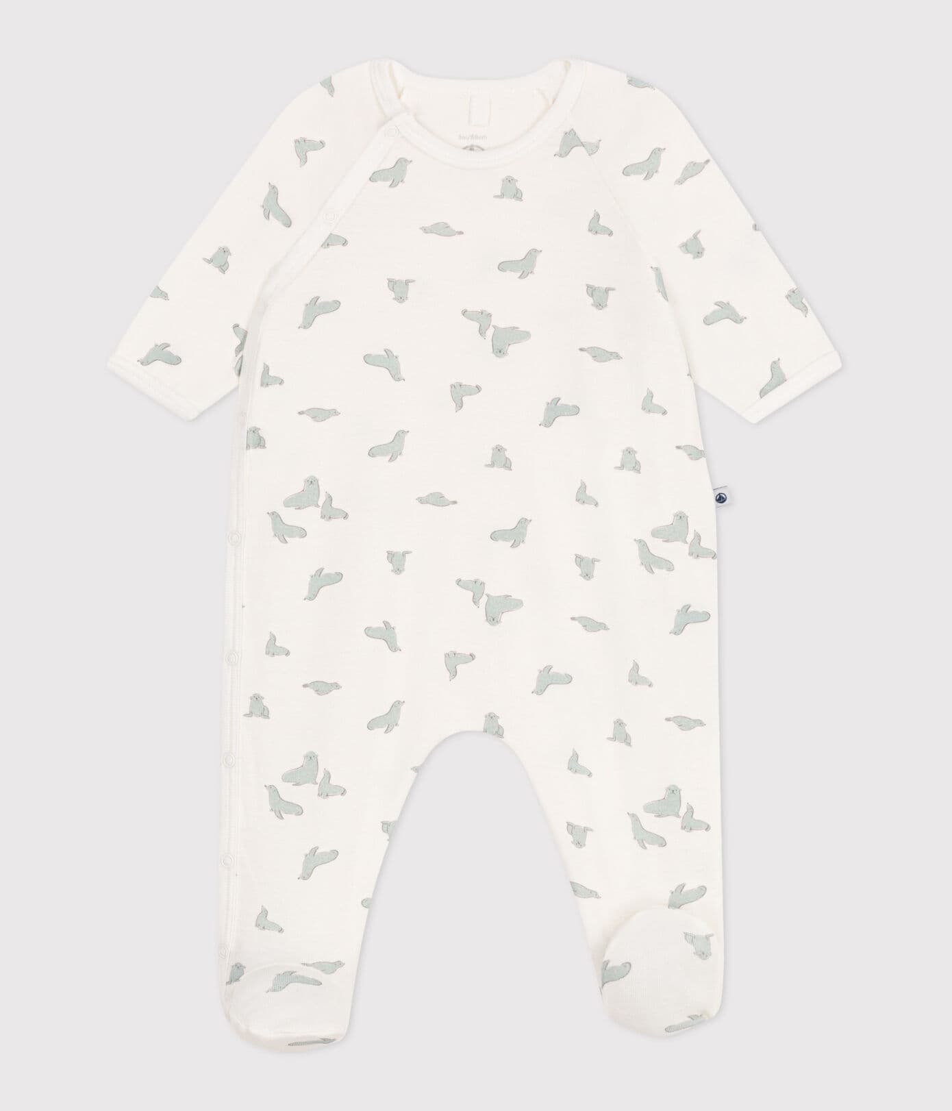 Petit Bateau Pyjama Whale Wit-Grijs - 0 maand