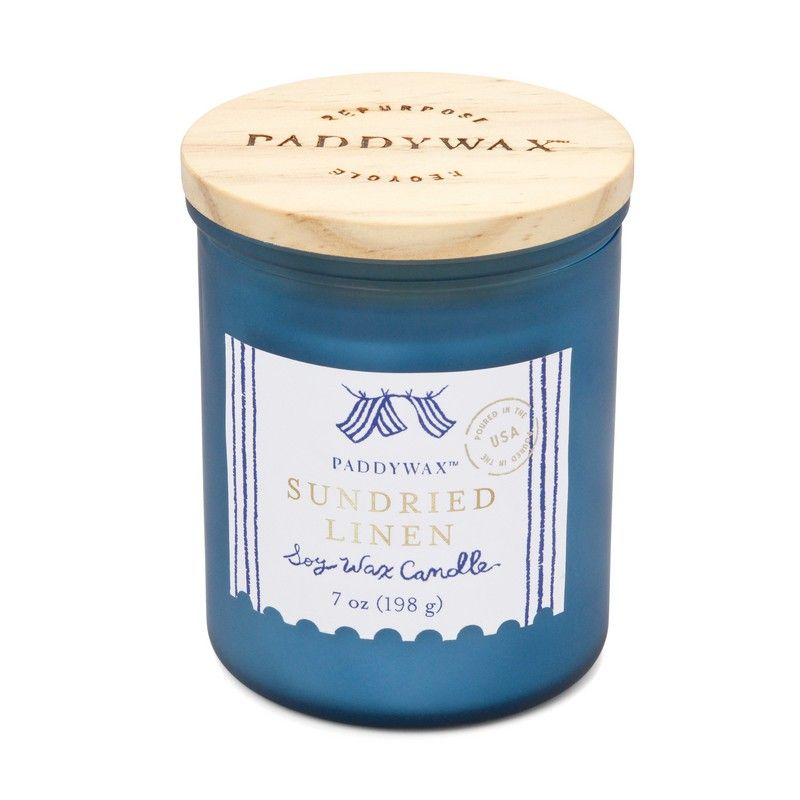 Paddywax Geurkaars Coastal Sundried Linen 226g met Deksel - Sea Blue