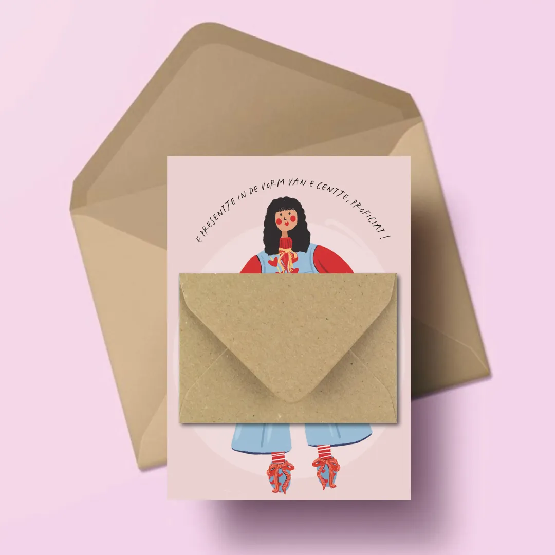 Moomade Wenskaart e Presentje in de Vorm van e Centje