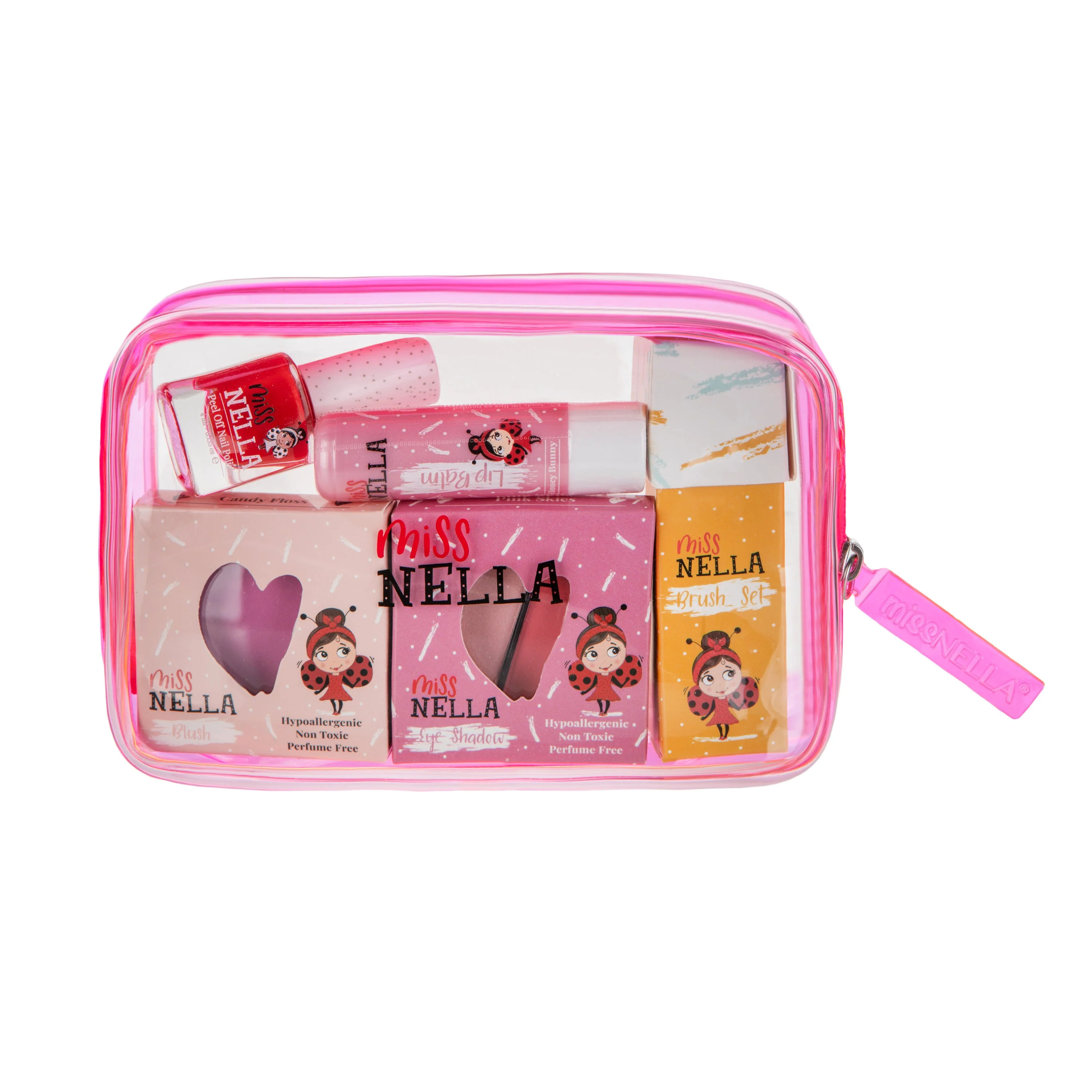 Miss Nella Glamoureuze Selectie Pink Edition Roze Tas-Lipbalsem-Nagellak-Oogschaduw-Borstelset
