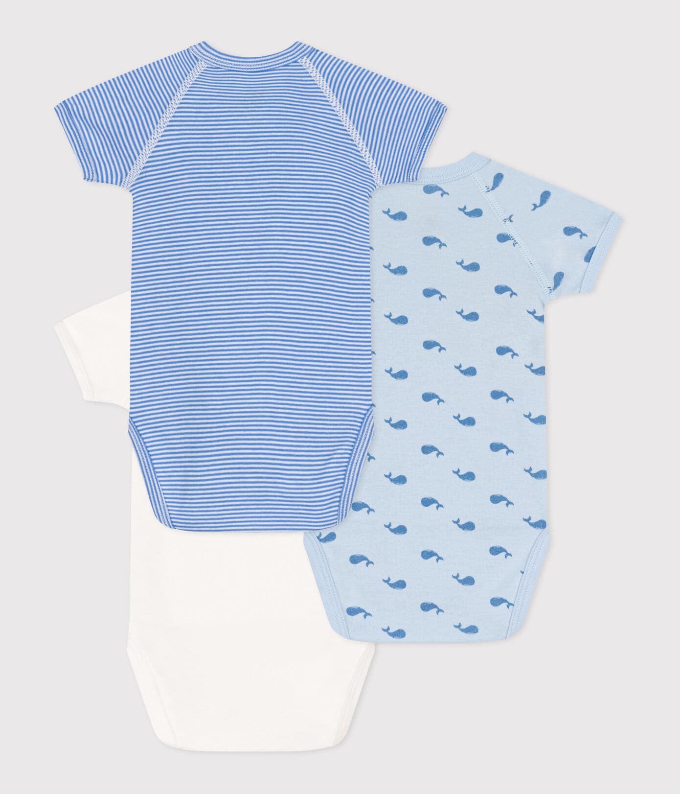 Petit Bateau Body Km Whale Gestreept Wit-Blauw - 3 stuks