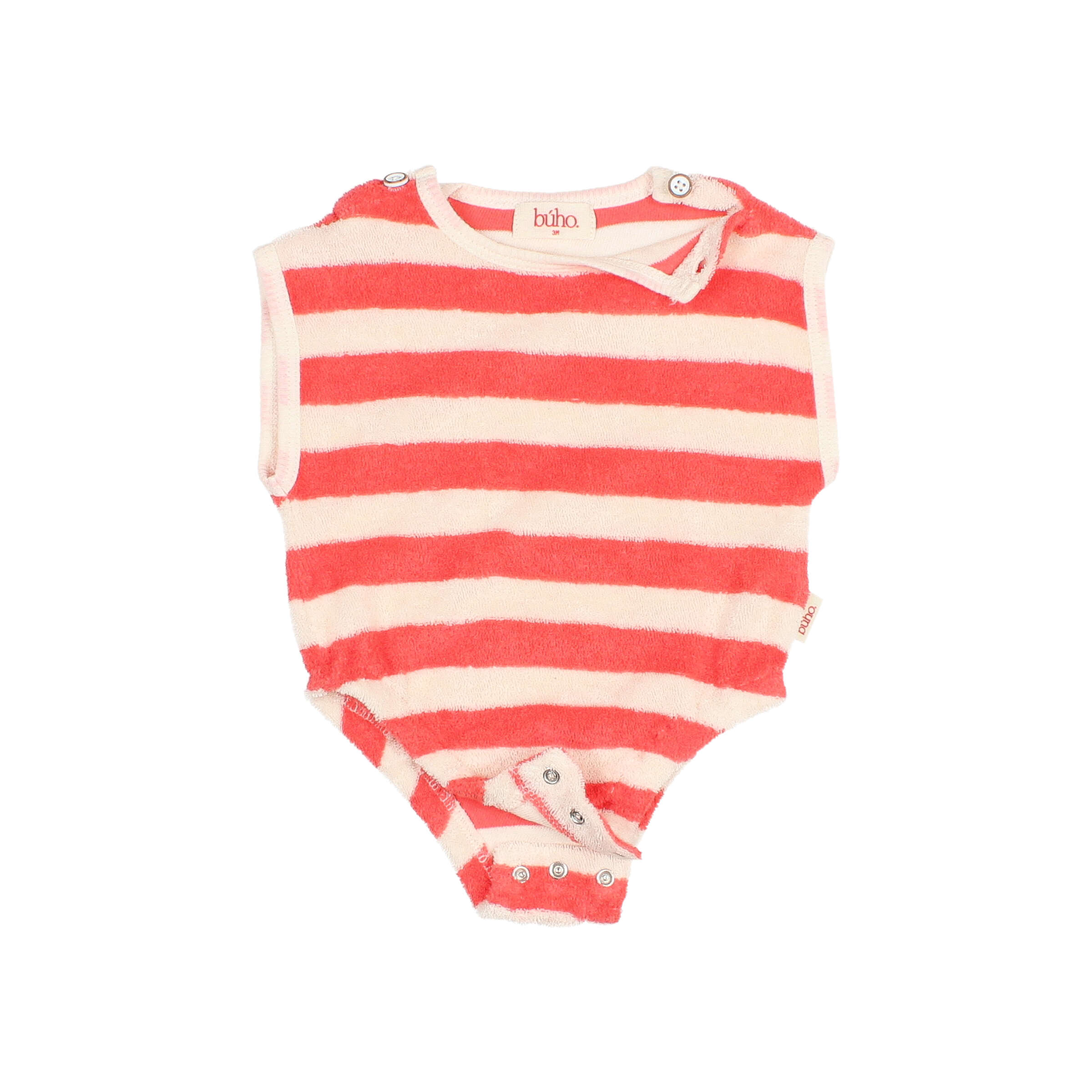Buho Baby Romper Terry Stripes Coral