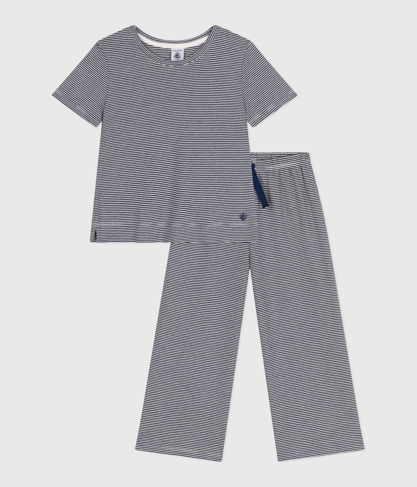 Petit Bateau Pyjama Km Wijde Pijpen Gestreept Marine-Wit
