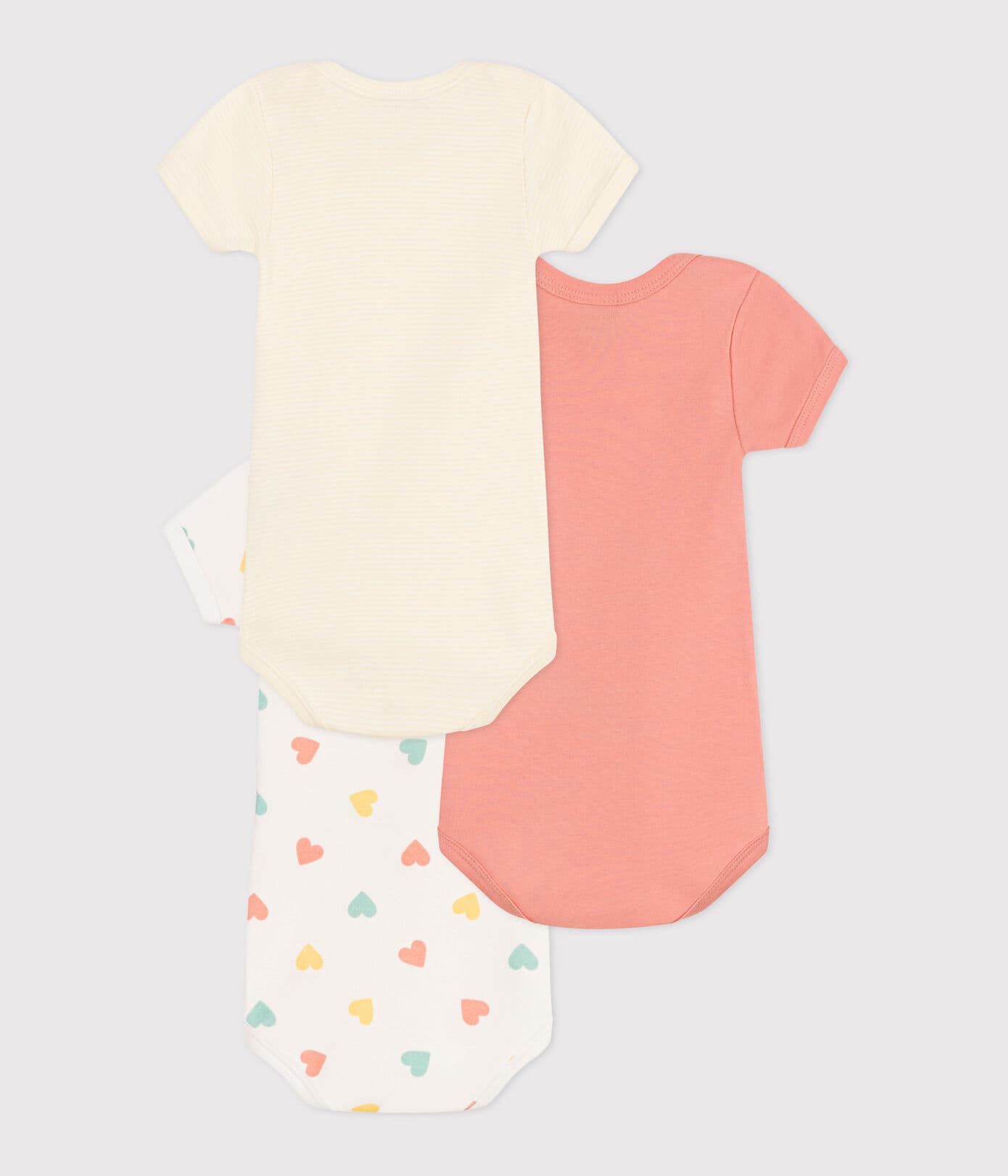 Petit Bateau Body Km Hartjes Gestreept Wit-Roze-Geel - 3 stuks