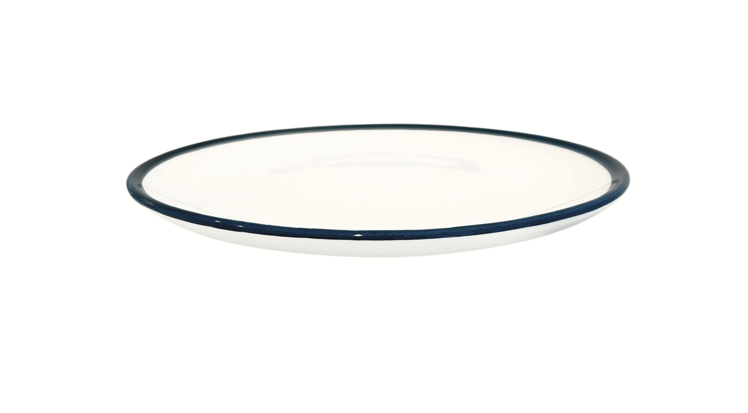 Val Pottery Bord Morning Bliss 22.5x3 cm - White & Blue Edge - Handgemaakt Keramiek