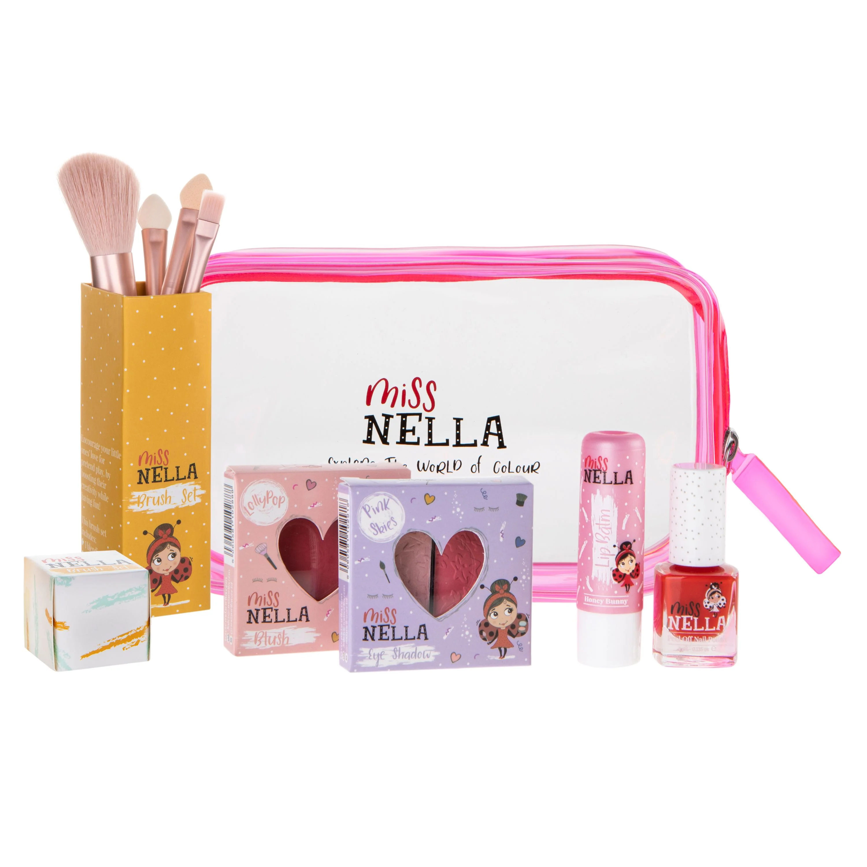 Miss Nella Glamoureuze Selectie Pink Edition Roze Tas-Lipbalsem-Nagellak-Oogschaduw-Borstelset