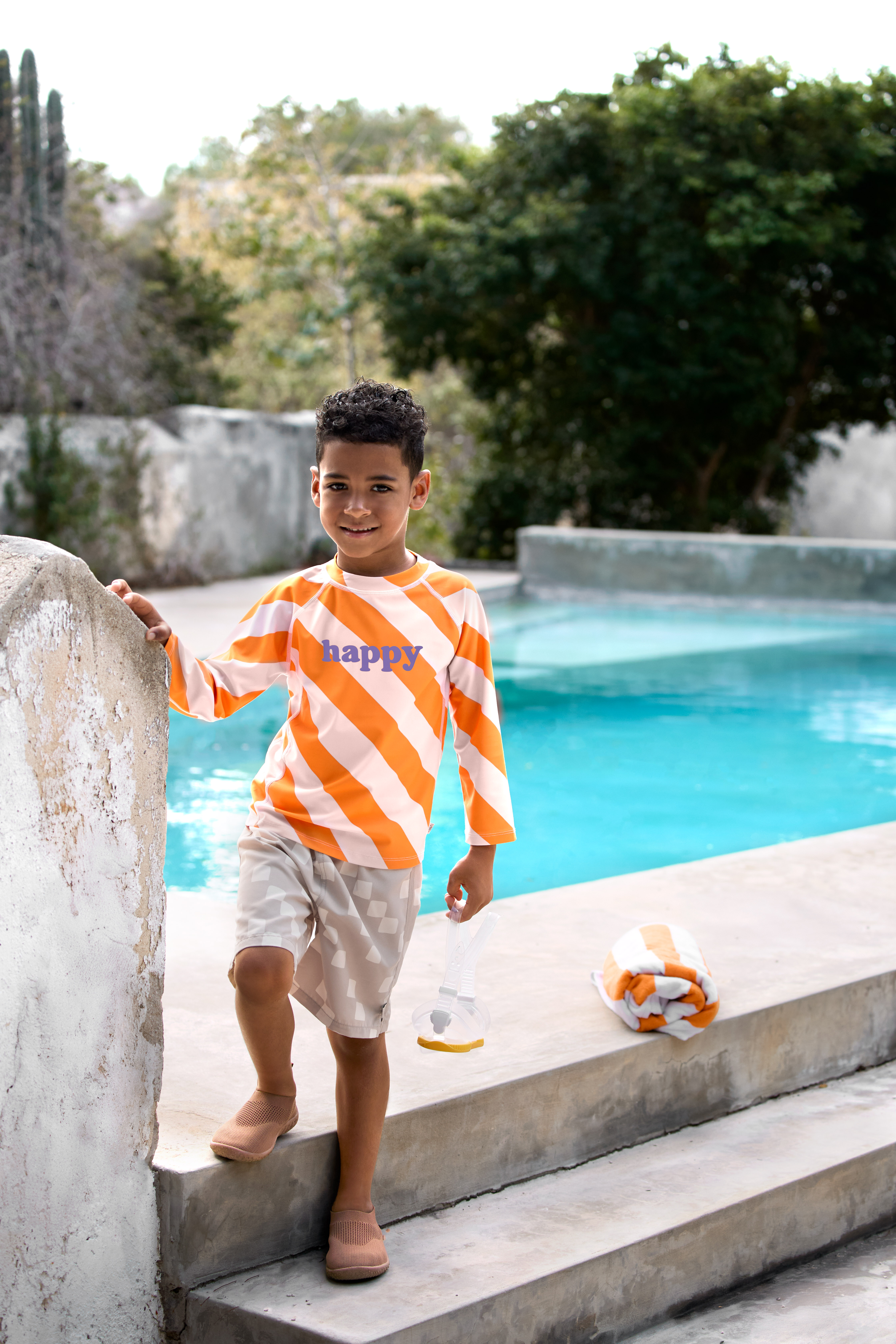 Lässig T-shirt Lm UV Rashguard Gestreept Pink-Orange - 6 jaar