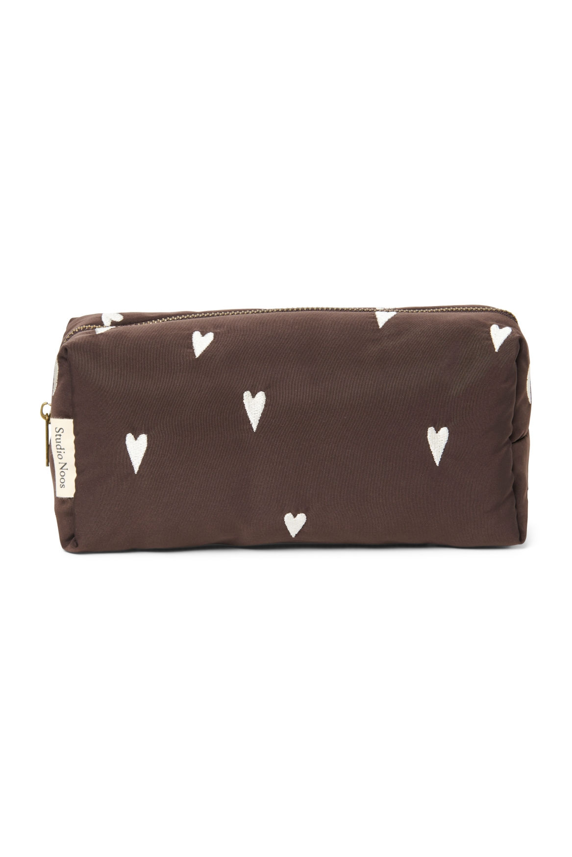 Studio Noos Pouch Puffy Brown Hearts 9x24x9 cm