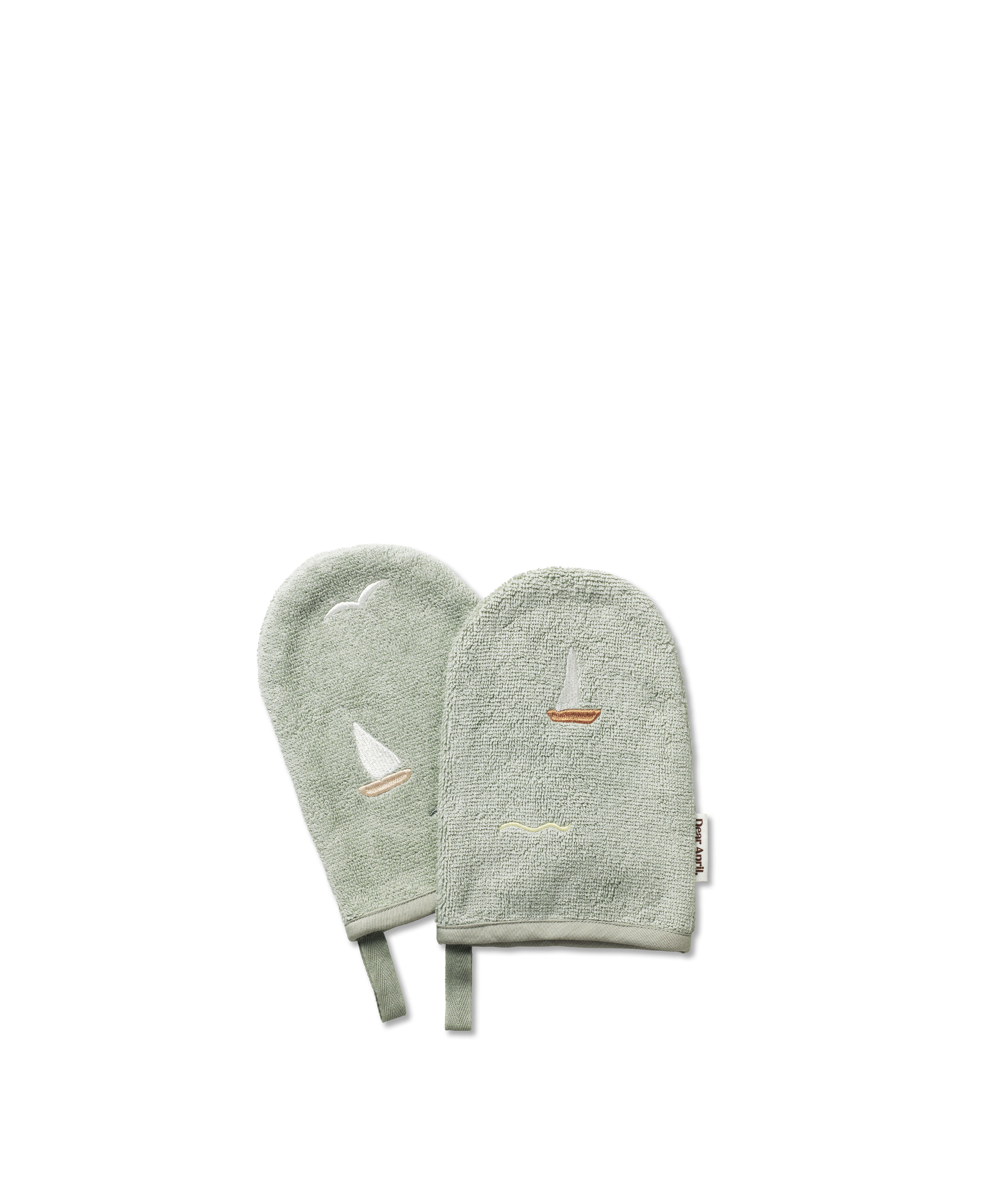 Dear April Washand Sailboats Embroidered 2 stuks