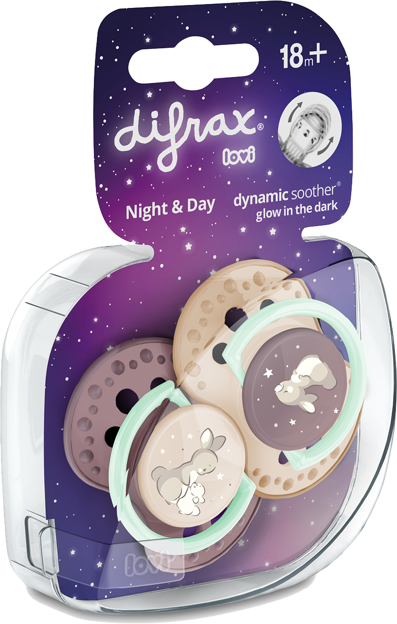 Difrax Fopspeen Dynamic Day&Night  6-18 m Roze-Paars - 2 stuks