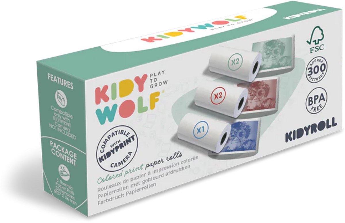 Kidywolf Kidyroll 3 Rollen Gekleurd voor Kidyprint