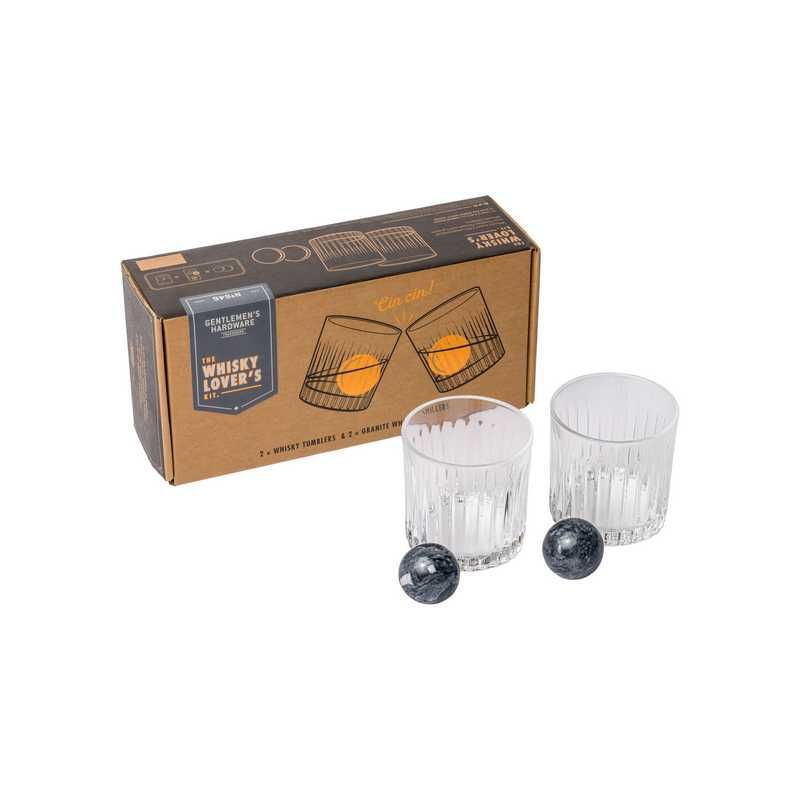 Gentlemen's Hardware Whiskeyglas The Whisky Lover's set 2 stuks - met Bolvormige Koelstenen - Tumbler/Cocktailglas