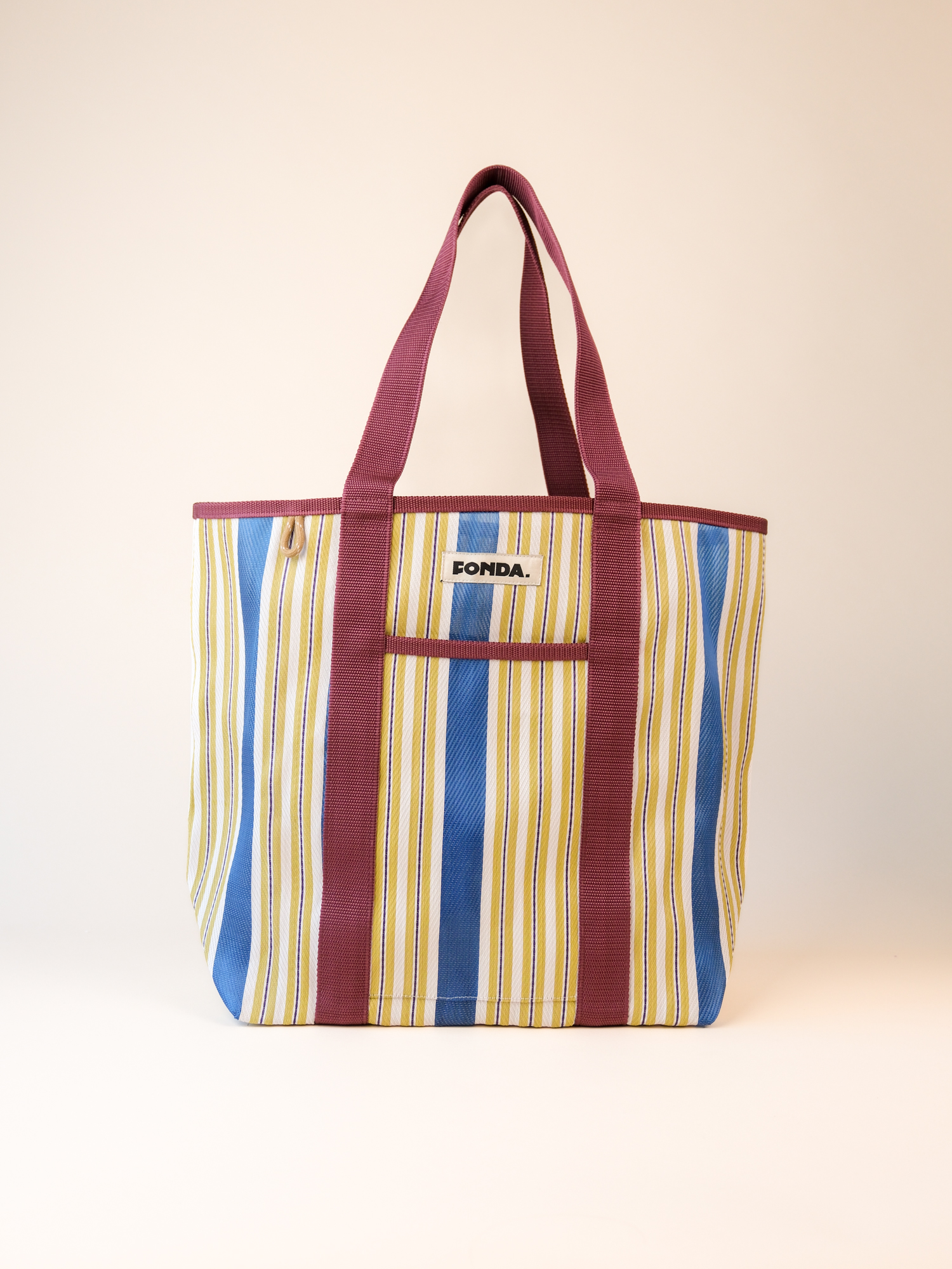 Fonda Tas Shopper Gestreept Geel-Blauw-Wit 11x40x43 cm