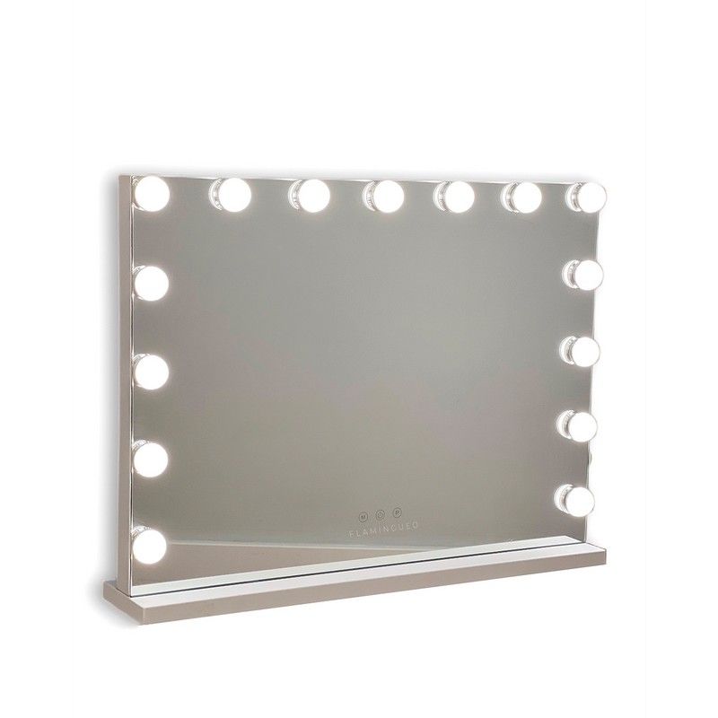 Flamingueo Spiegel Kim met 15 Hollywood LED Lights - 58x46x12 cm - 3 Lichtstanden - Touch Knoppen - met USB-uitgang