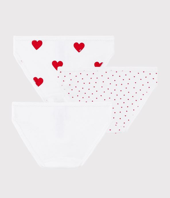 Petit Bateau Slip Meisjes Hartjes Wit-Rood - 3 stuks
