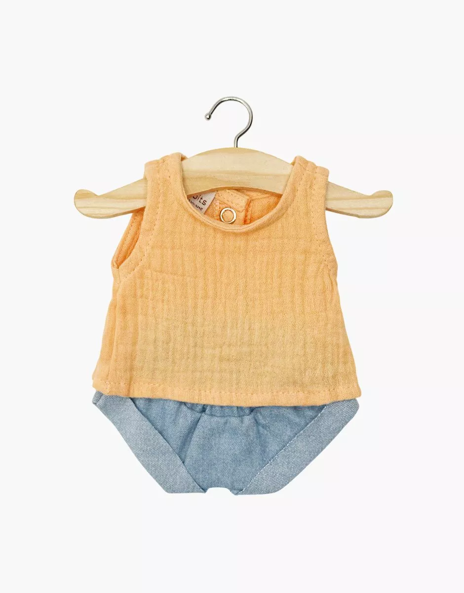 Minikane Babypop Kleertjes - Ensemble Top Andrée Abricot & Short Jeans 34-37 cm