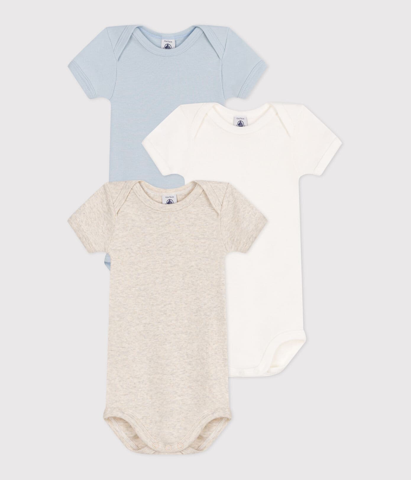 Petit Bateau Body Km Beige-Blauw-Wit - 3 stuks