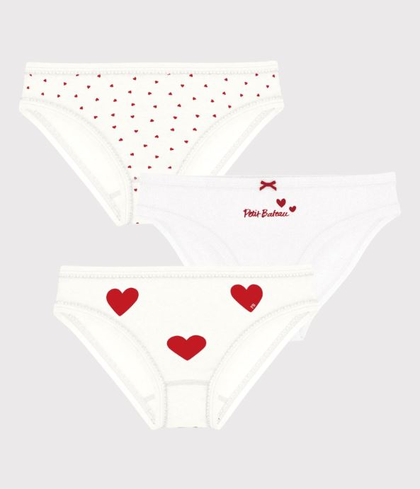 Petit Bateau Slip Meisjes Hartjes Wit-Rood - 3 stuks