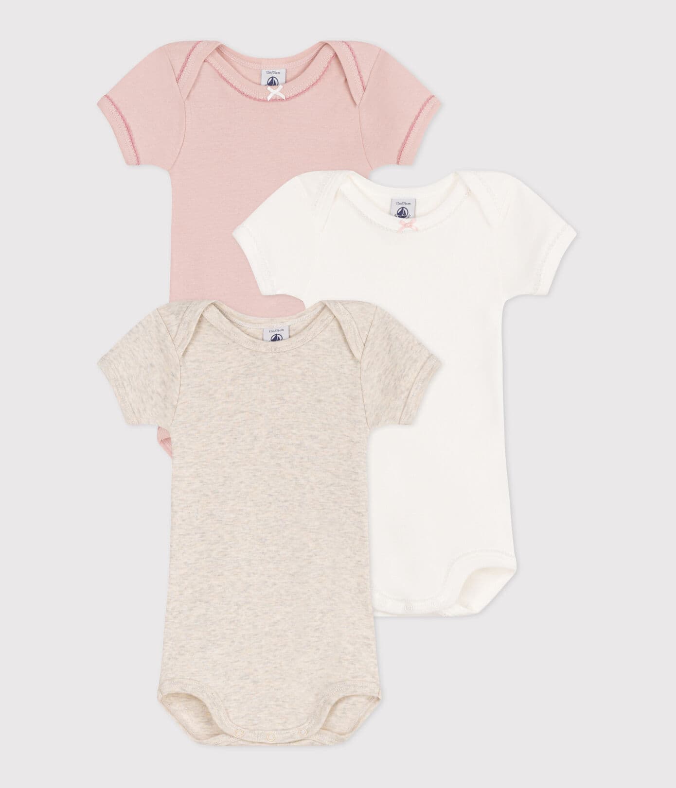 Petit Bateau Body Km Wit-Roze-Beige - 3 stuks