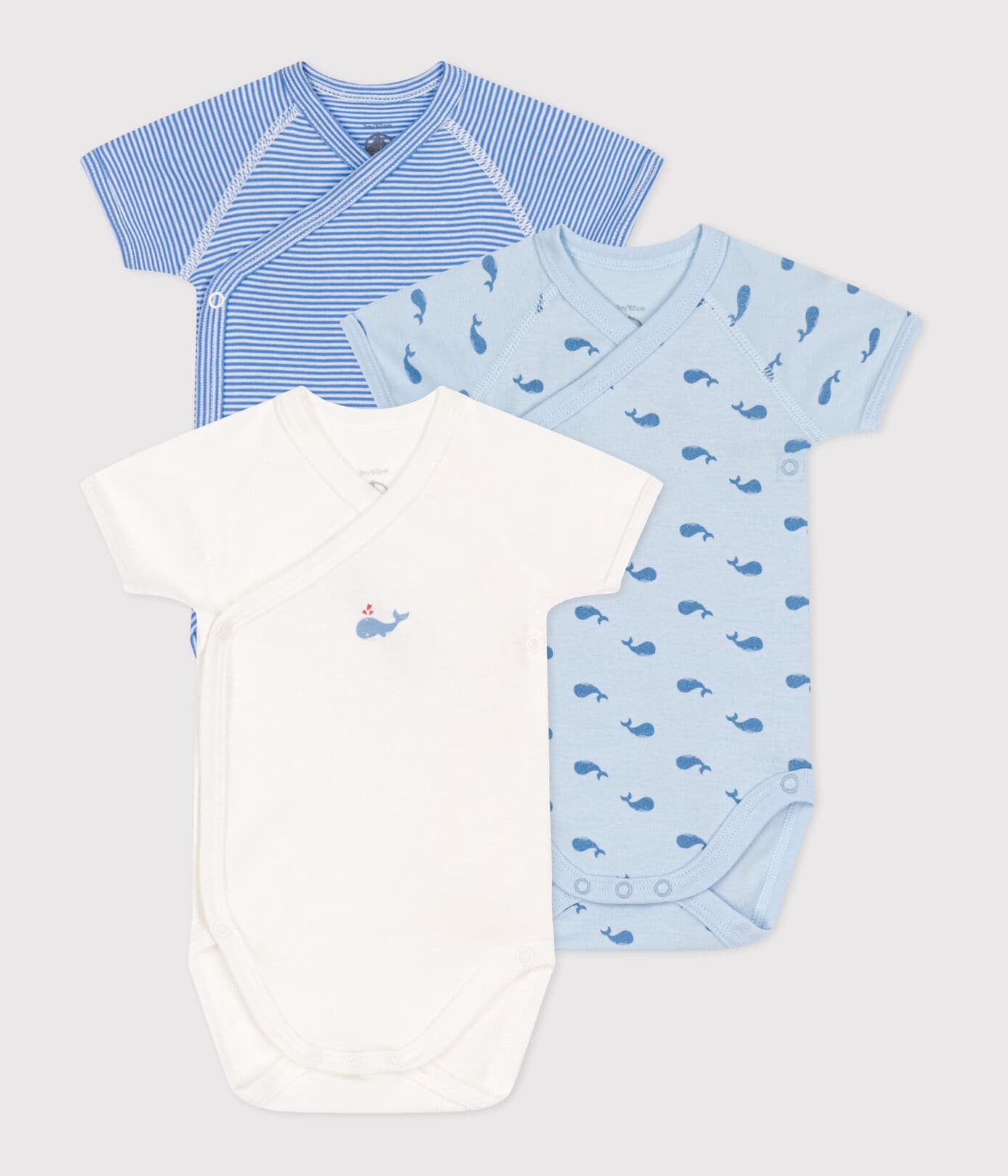 Petit Bateau Body Km Whale Gestreept Wit-Blauw - 3 stuks