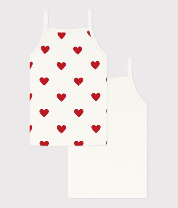 Petit Bateau Hemdje Hartjes Wit-Rood - 2 stuks