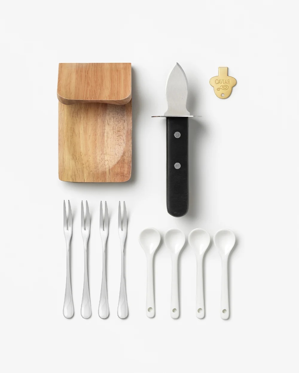 Printworks The Essentials - Oyster & Caviar Tools - Oestermes & Vorkjes + Kaviaarlepels & Opener voor Blikken