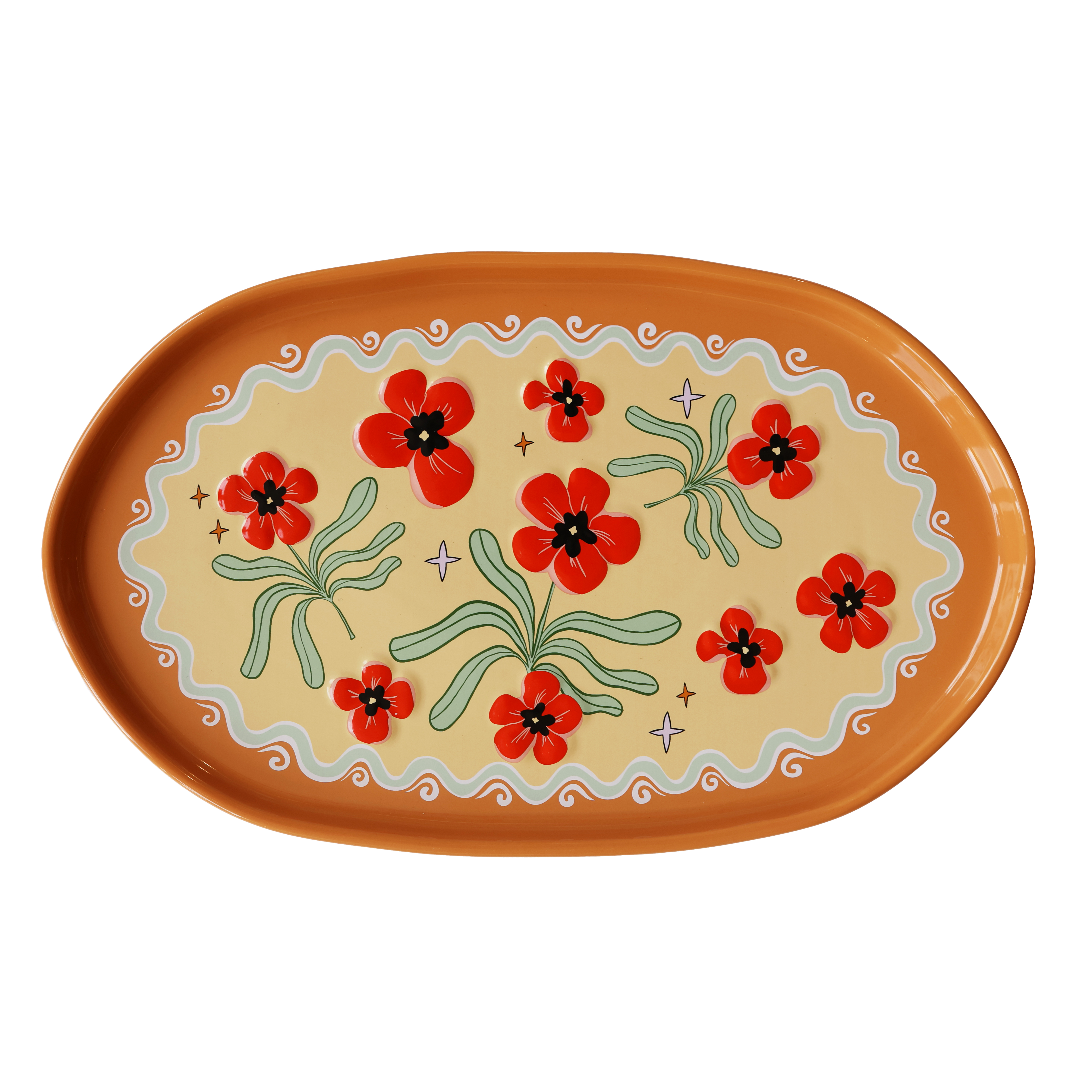 ATLITW Studio Serveerbord Sunny Escape Orange with Flowers 37x23 cm - Keramiek - Ovaal