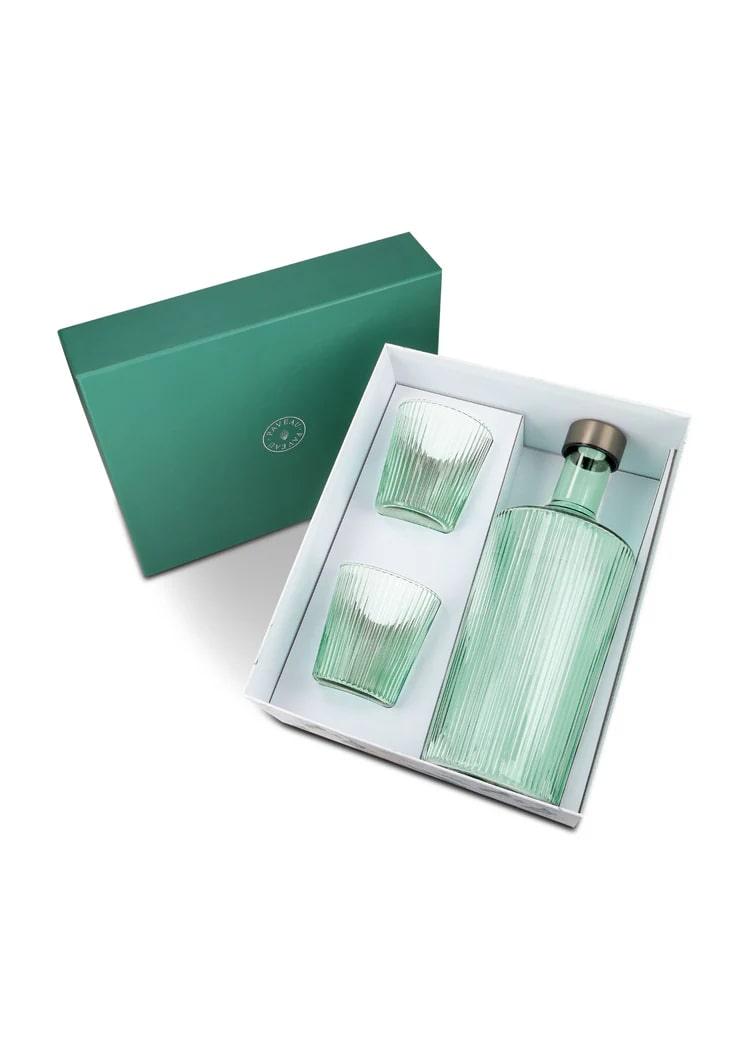 Paveau Set Ribbed Fles/Karaf Bondi met 2 Glazen  - Karaf 1.25l & Glazen 180ml