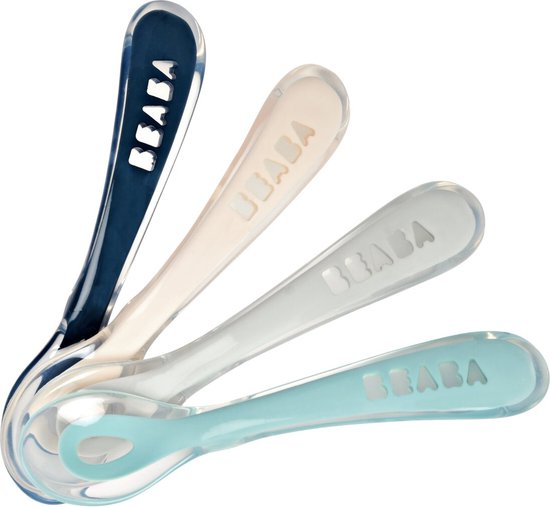 Beaba Lepel Silicone 2de leeftijd Candy-Marshmellow-Grijsgroen-Lila - 4 stuks