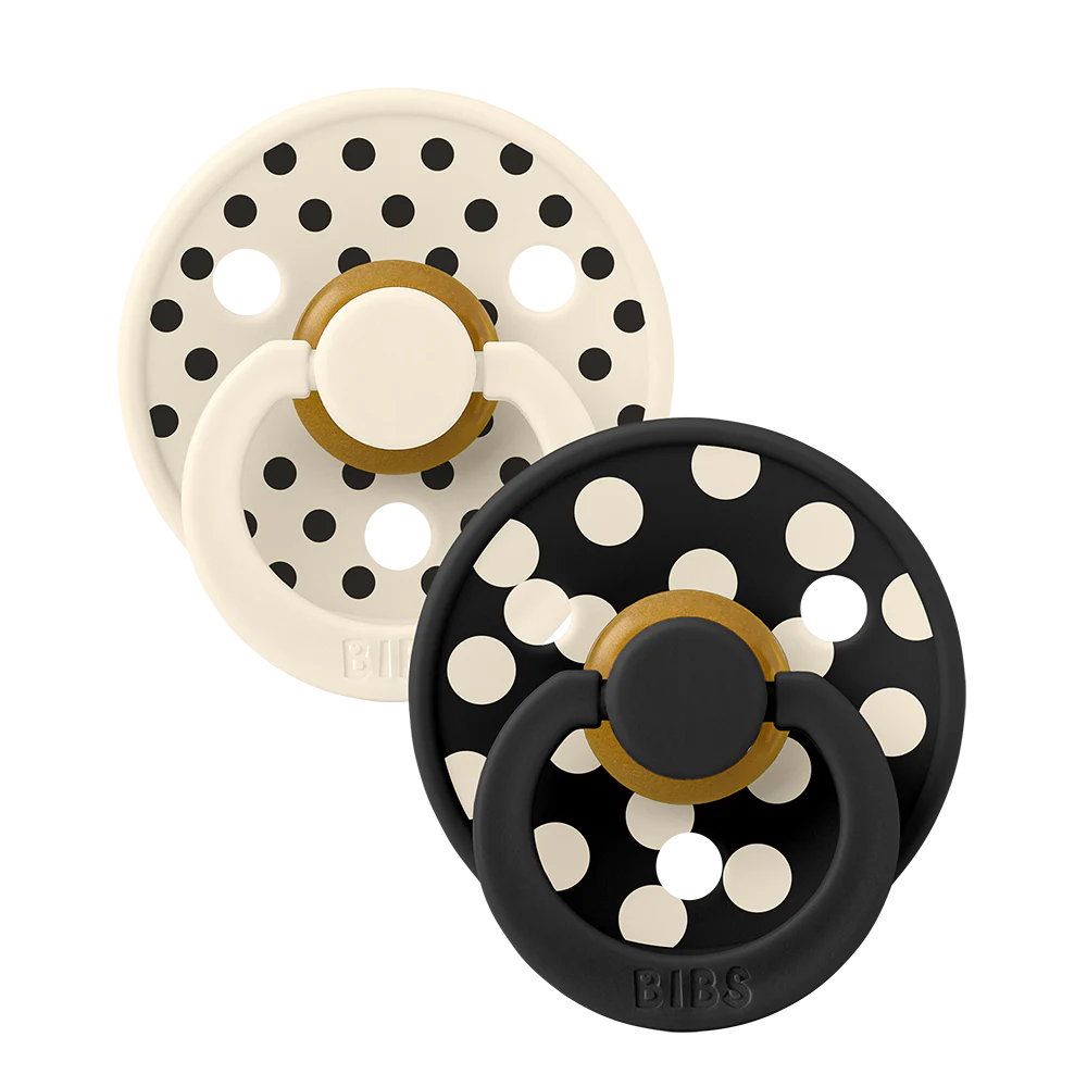 Bibs Fopspeen Latex Anatomisch Studio Polka Ivory-Black 0-6 maand - 2 stuks