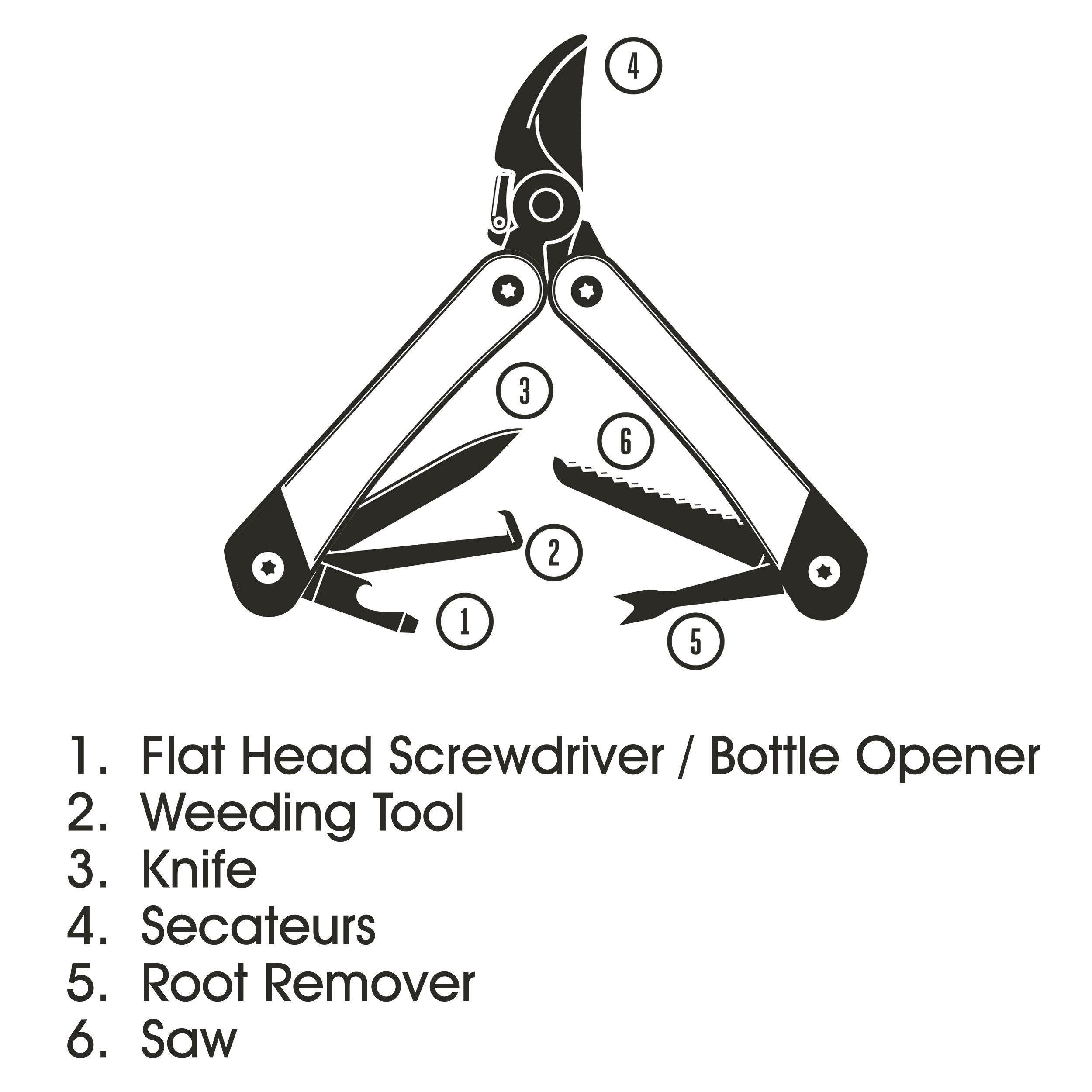 Gentlemen's Hardware Tuin Multi-Tool 6-in-1 - 10x4x2 cm