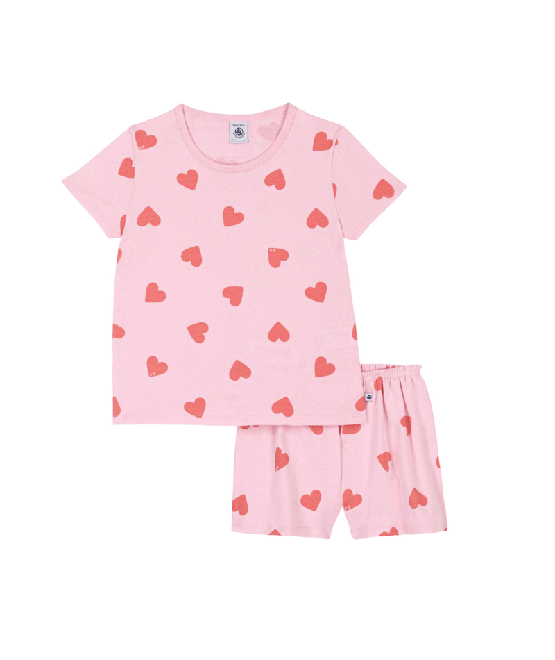 Petit Bateau Pyjama Kort Hartjes Roze-Rood - 2 jaar