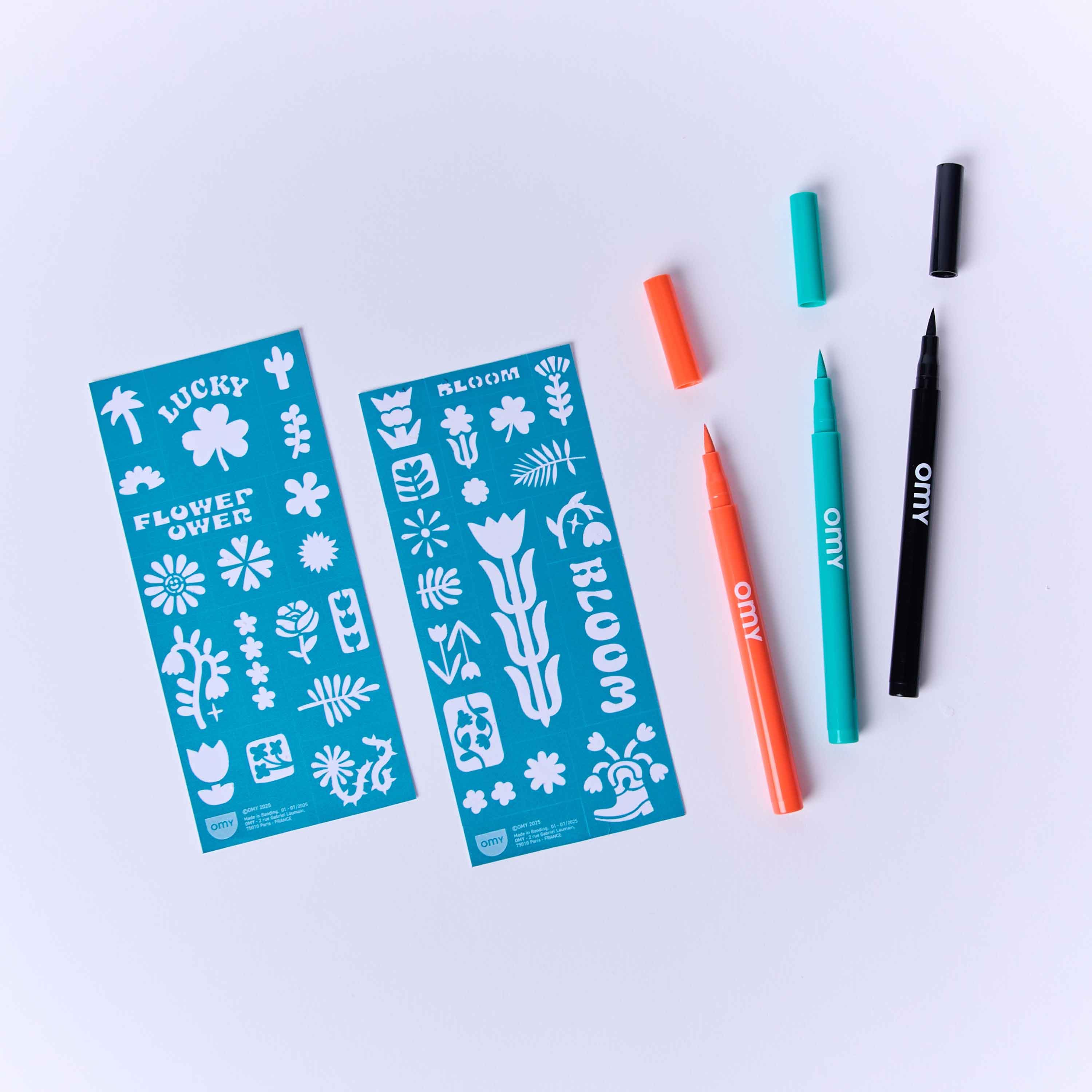 Omy Tattoo Art Flower Power - 3 Tattoo Markers - 35 Stencils - Body Art