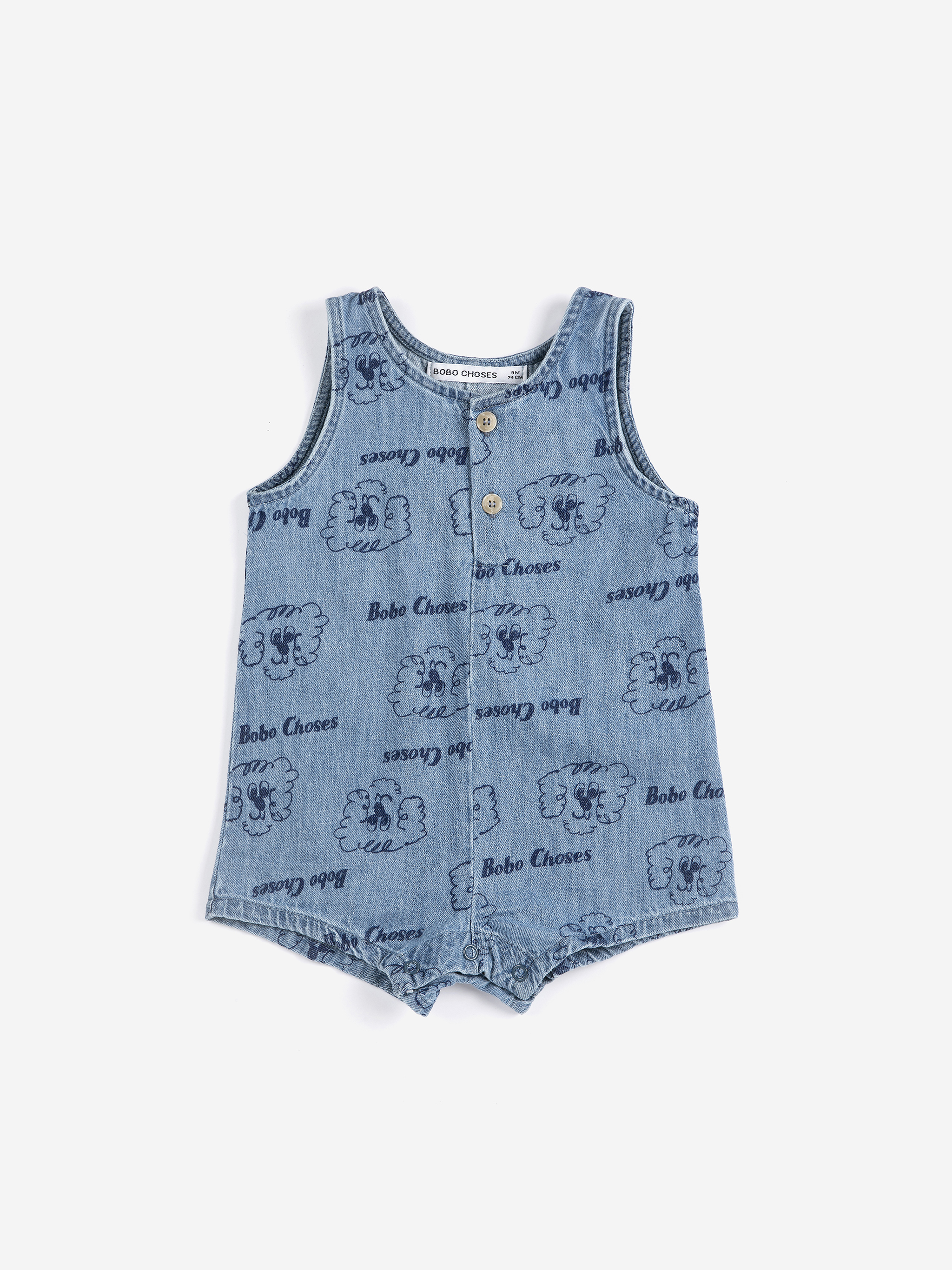 Bobo Choses Baby Playsuit Pickles The Dog All Over Print Denim Light Blue