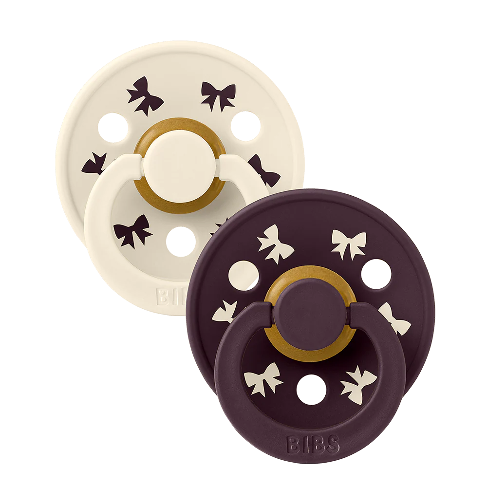 Bibs Fopspeen Latex Rond Colour Holiday Bow Ivory Plum 0-6 maand - 2 stuks