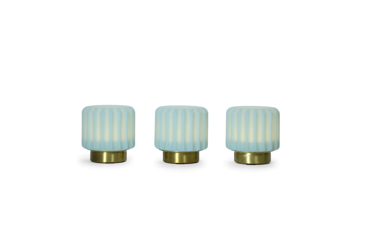 Atelier Pierre Tafellamp - Sfeerlamp Dentelles Oplaadbaar - Dimbaar Pistache-Goud 9x9x9 cm - 3 stuks