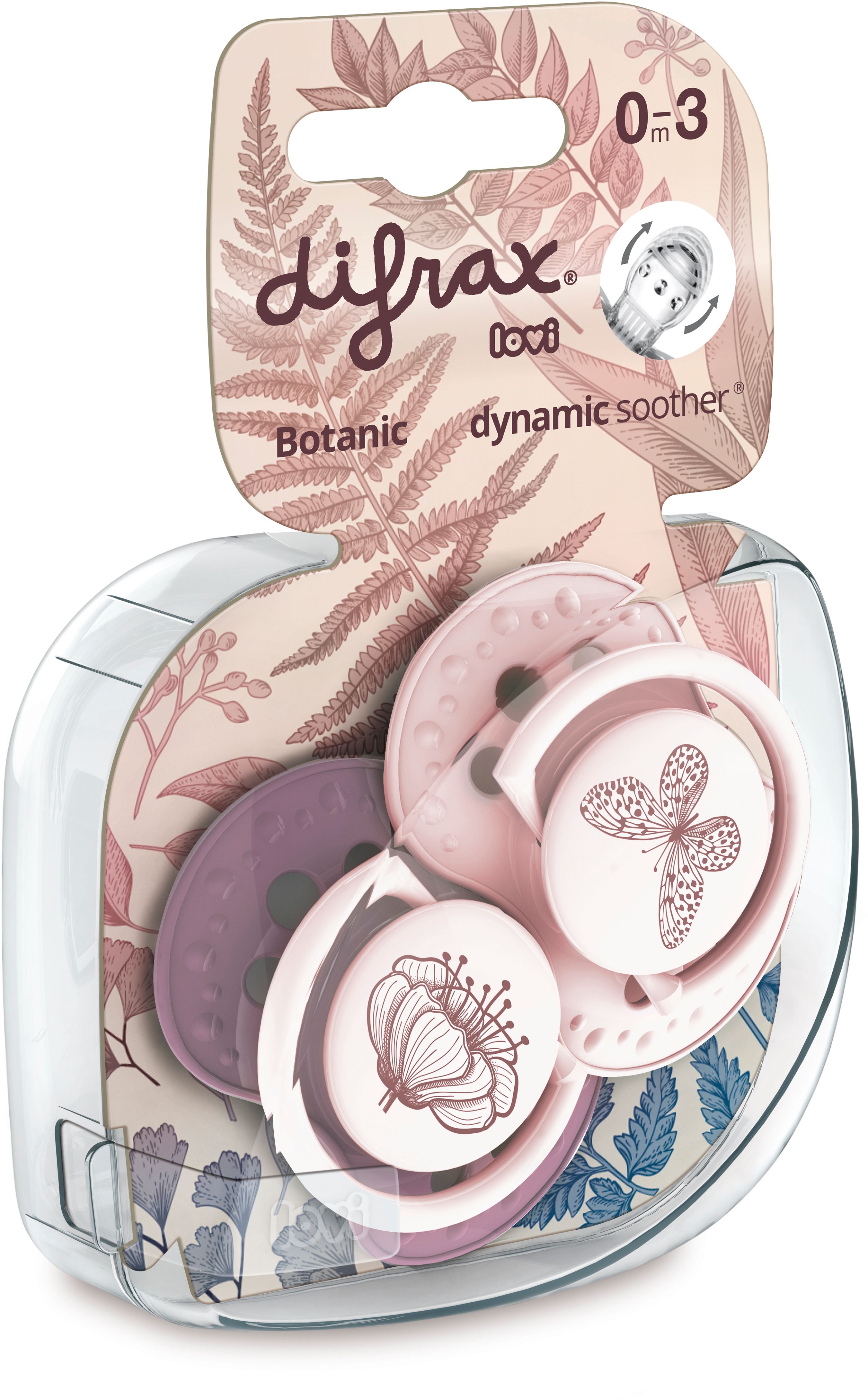 Difrax Fopspeen Dynamic Botanic Roze-Paars 0-3 m - 2 stuks