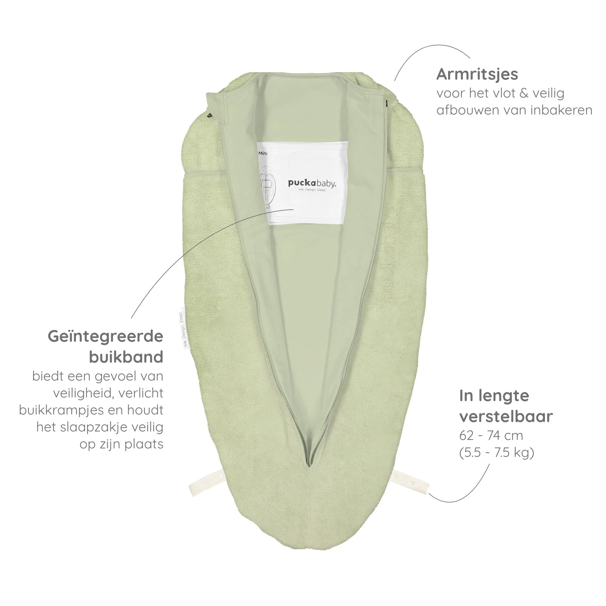 Puckababy Inbakerslaapzak Original Mini Teddy Olive 3-6 maand - Tog 2.0