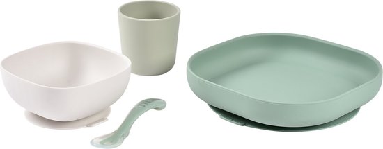 Beaba Eetset Silicone 4-delig Saliegroen-Grijsgroen