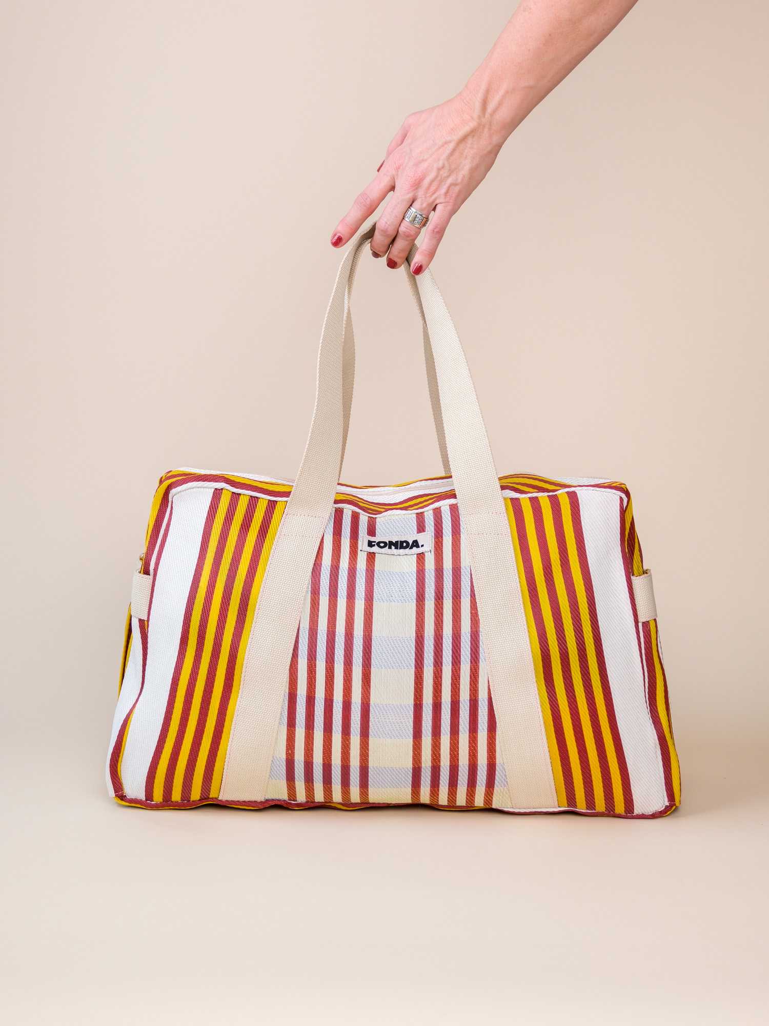 Fonda Tas Weekender Sport Gestreept Rood-Wit-Geel