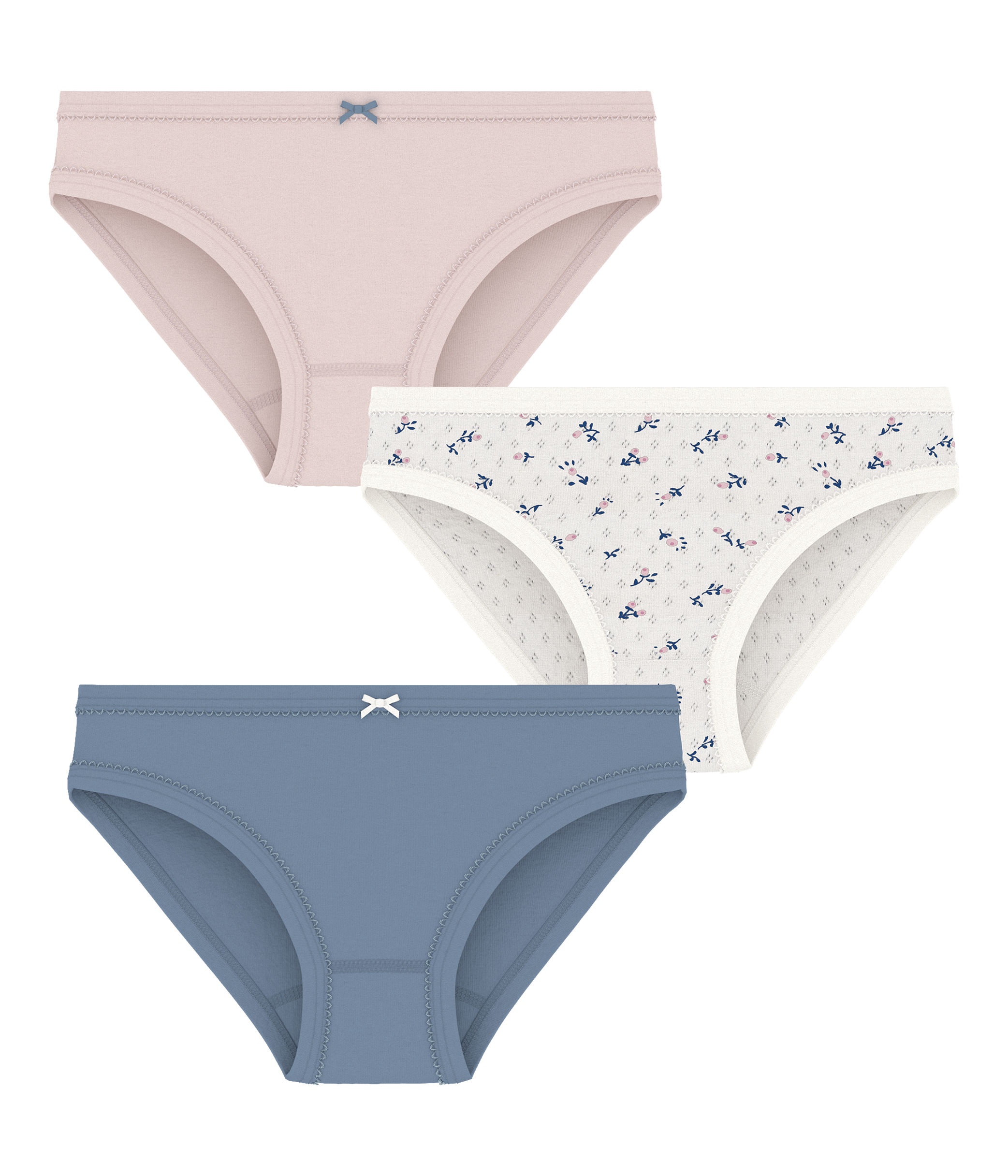 Petit Bateau Slip Meisjes Roze-Bloem-Blauw 3 stuks