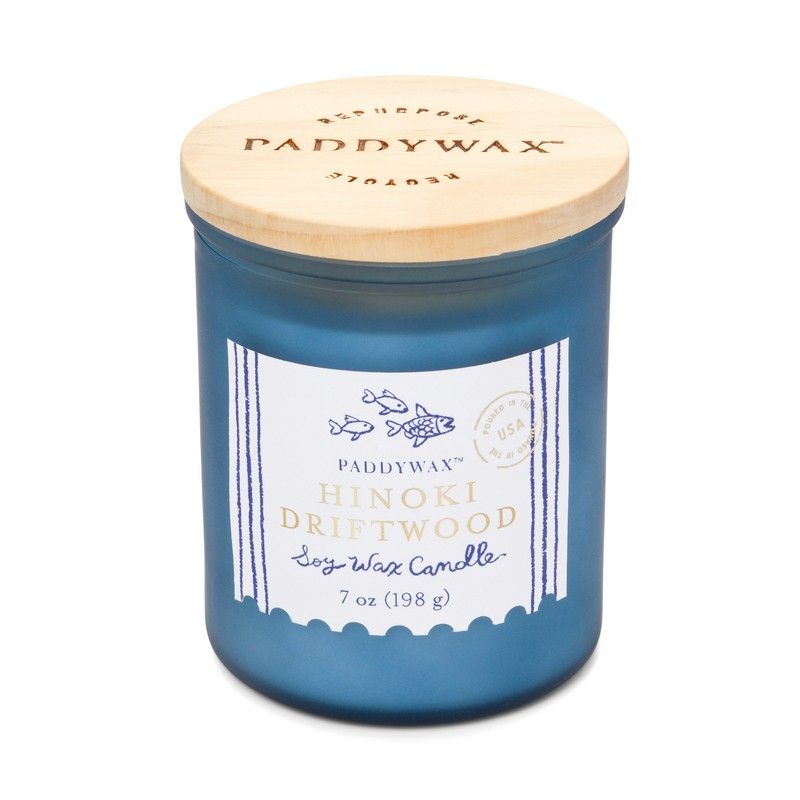 Paddywax Geurkaars Coastal Hinoki Driftwood 226g met Deksel - Sea Blue