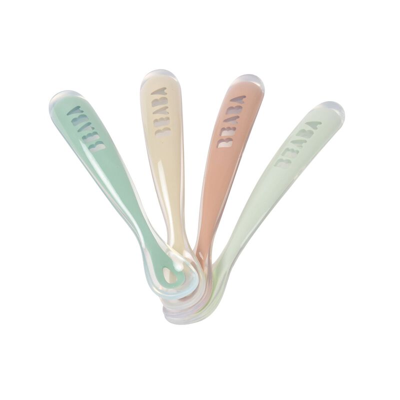 Beaba Lepel Set Silicone 1ste leeftijd Praline-Clay-Sagegroen-Grijsgroen  - 4 stuks