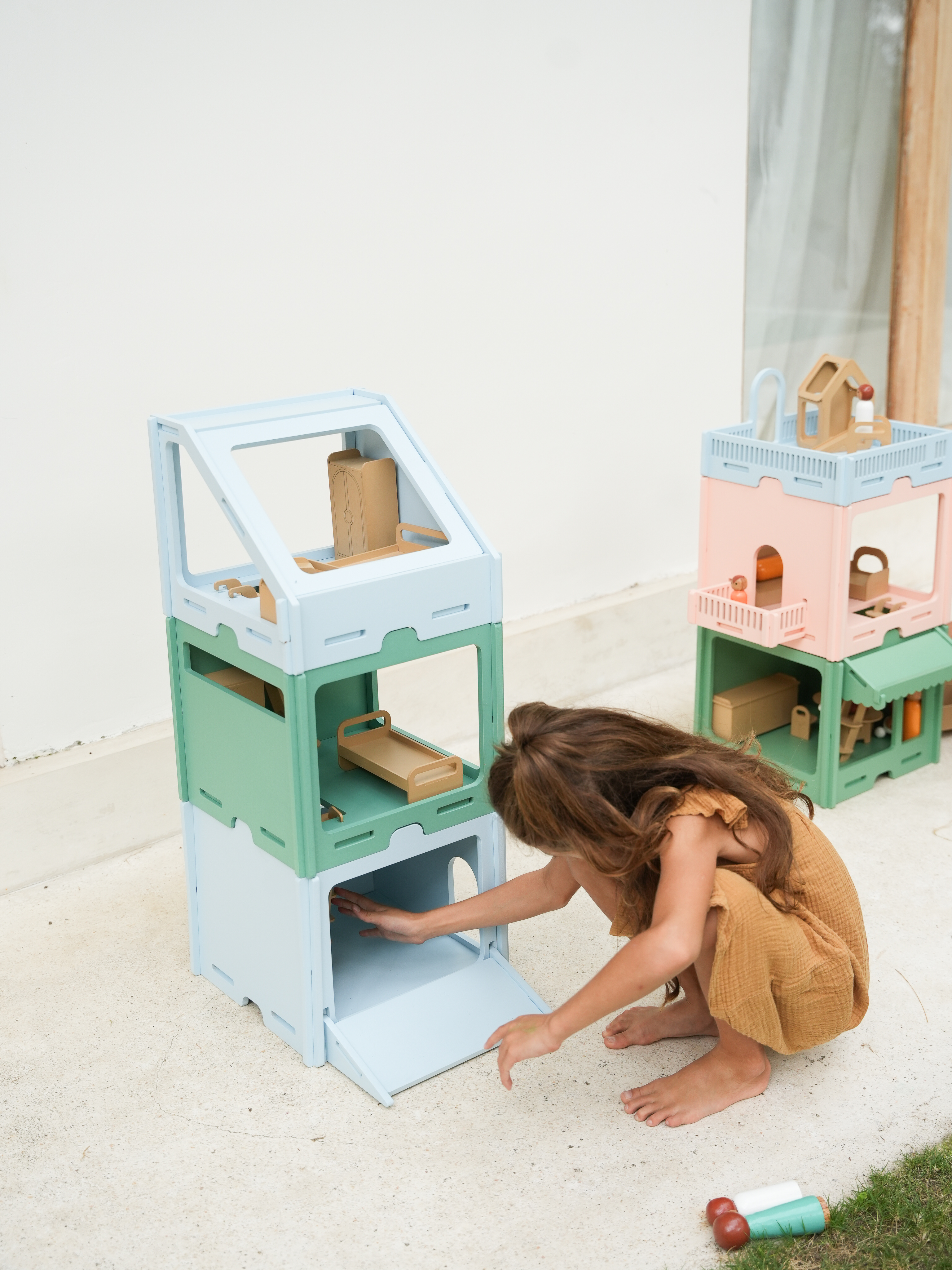 Lucu Poppenhuis Little Lofts Module Slaapkamer Lichtblauw Hout 31x31x48.5 cm