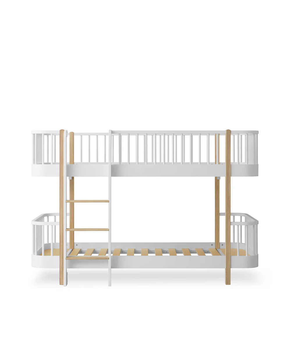 Oliver Furniture Bed Bunk Wood Original Low met Ladder White-Oak 90x200 cm