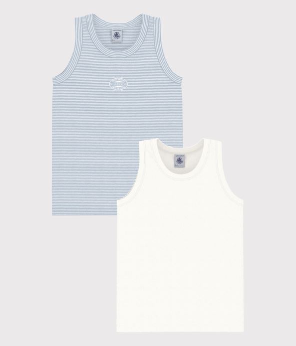 Petit Bateau Hemdje Gestreept Blauw-Wit - 2 stuks