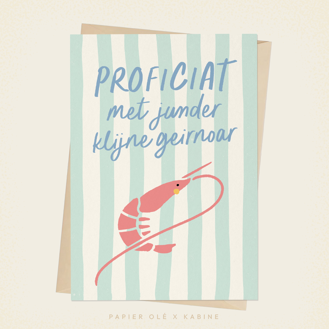 Papier Olé x Kabine Wenskaart Proficiat met junder klijne geirnoar