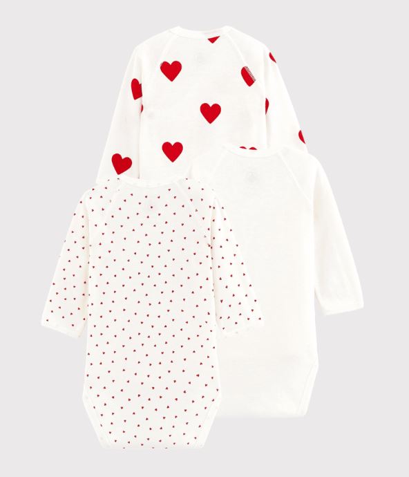 Petit Bateau Body Lm Baby  Hartjes Wit-Rood - 3 stuks - 12 maand